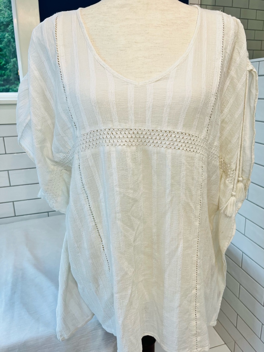 aerie Cream V-Neck Boho Tunic Swim Coverup